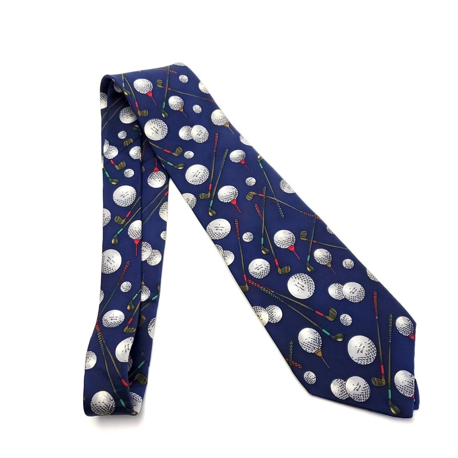 Designer Rooster Golf Print Blue Silk Tie Short Wide Size ONE SIZE - 5 Thumbnail