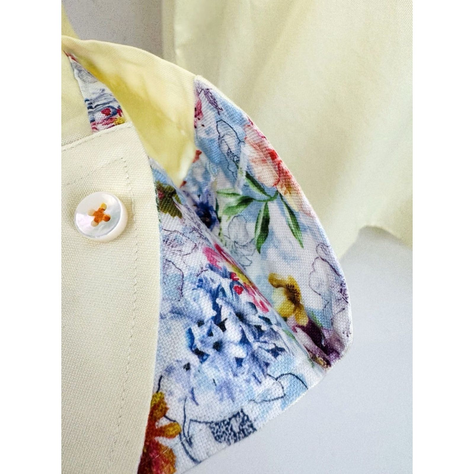 Vintage STENSTROMS Mens Shirt Yellow Floral Fitted Body 17 / 43 Size 46R - 2 Thumbnail