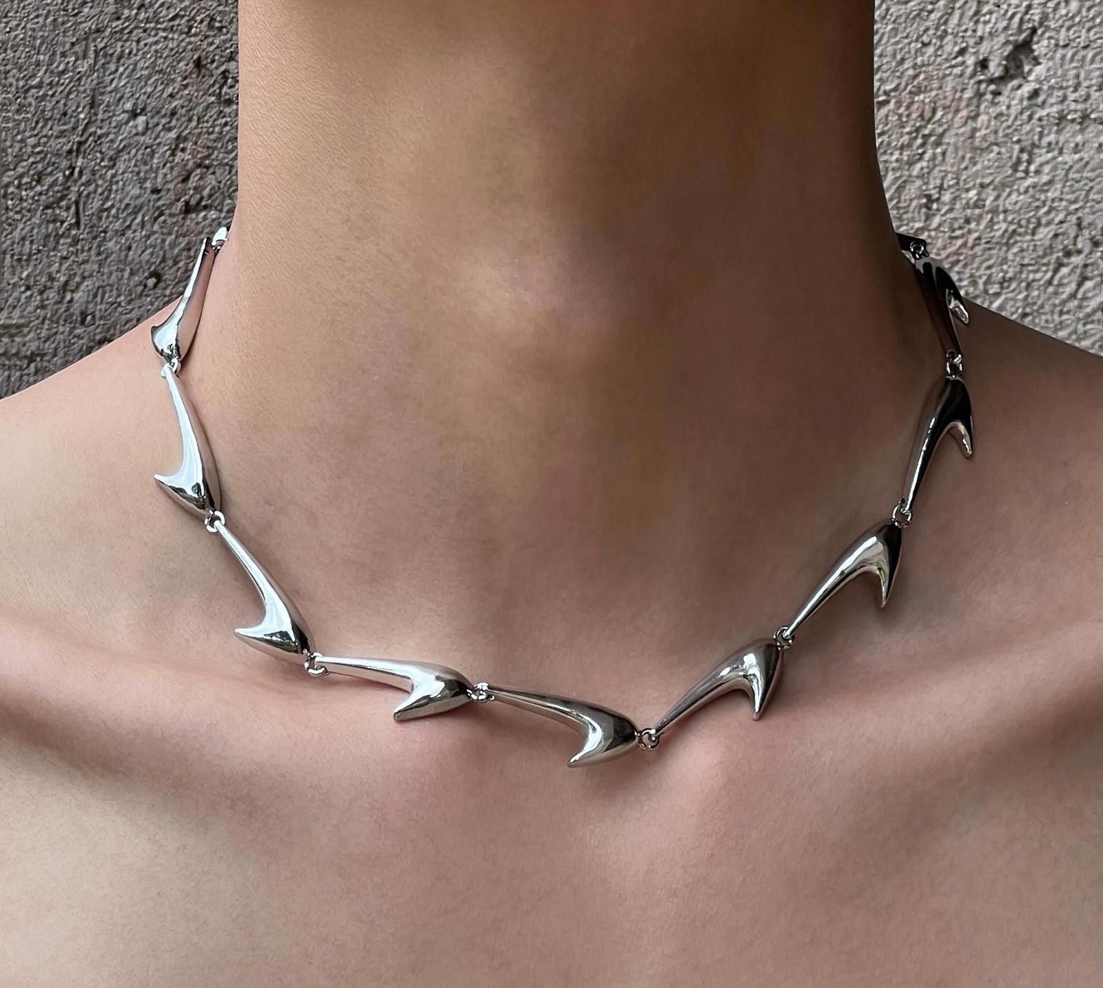 Jewelry Silver Modern Spike Link Necklace, Chunky Chain Necklace Size ONE SIZE - 1 Thumbnail