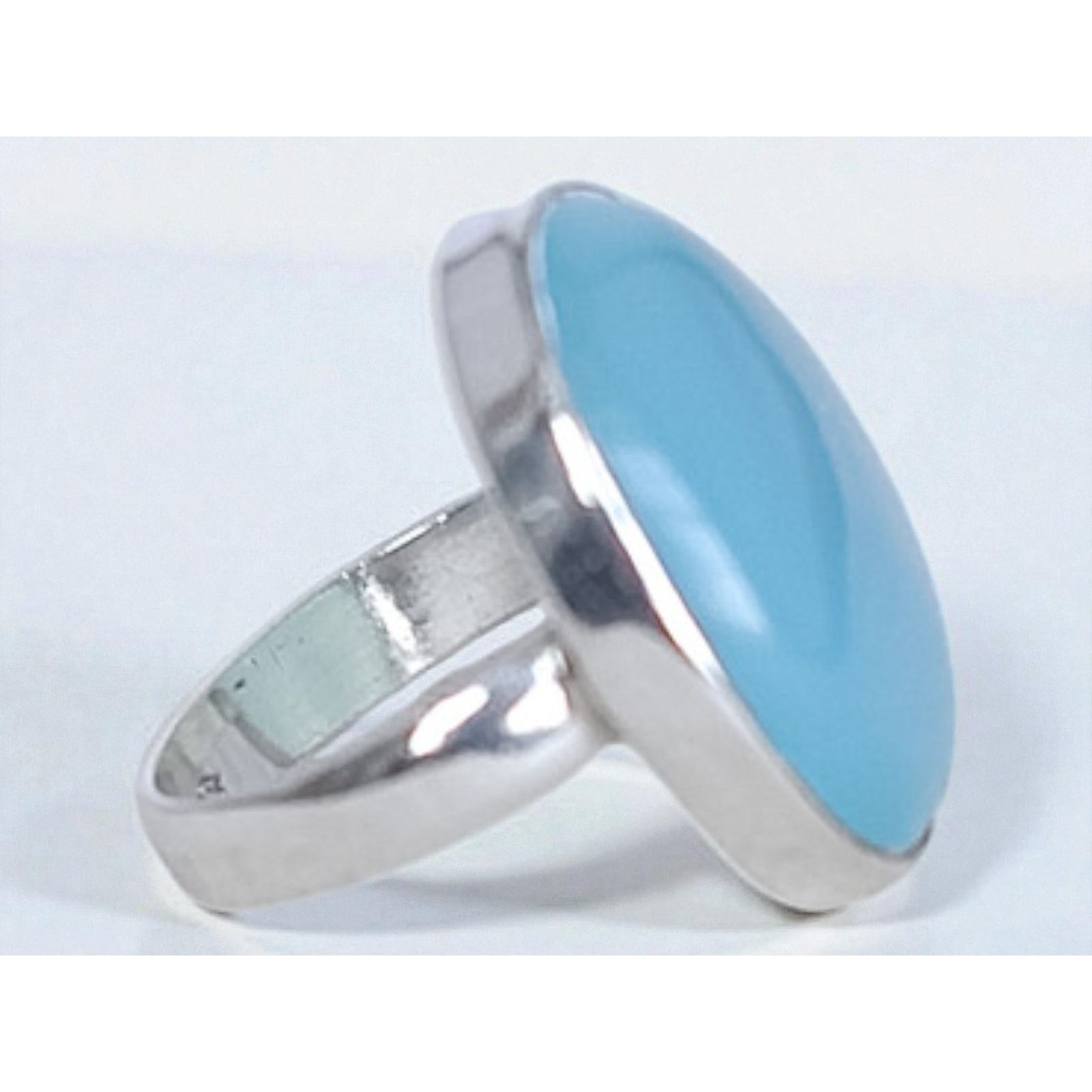 Other Vintage 925 Silver Blue Chalcedony Ring Large Oval Size ONE SIZE - 2 Thumbnail