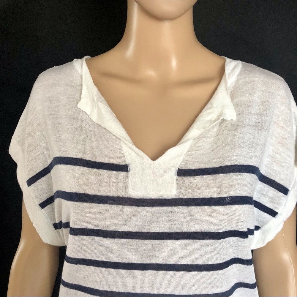Ann Taylor New ANN TAYLOR Striped Linen-Blend Top White Blue Size S / US 4 / IT 40 - 2 Thumbnail