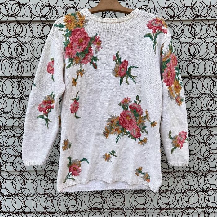 Vintage Adrienne Vittadini floral pastel cotton blend knit sweater