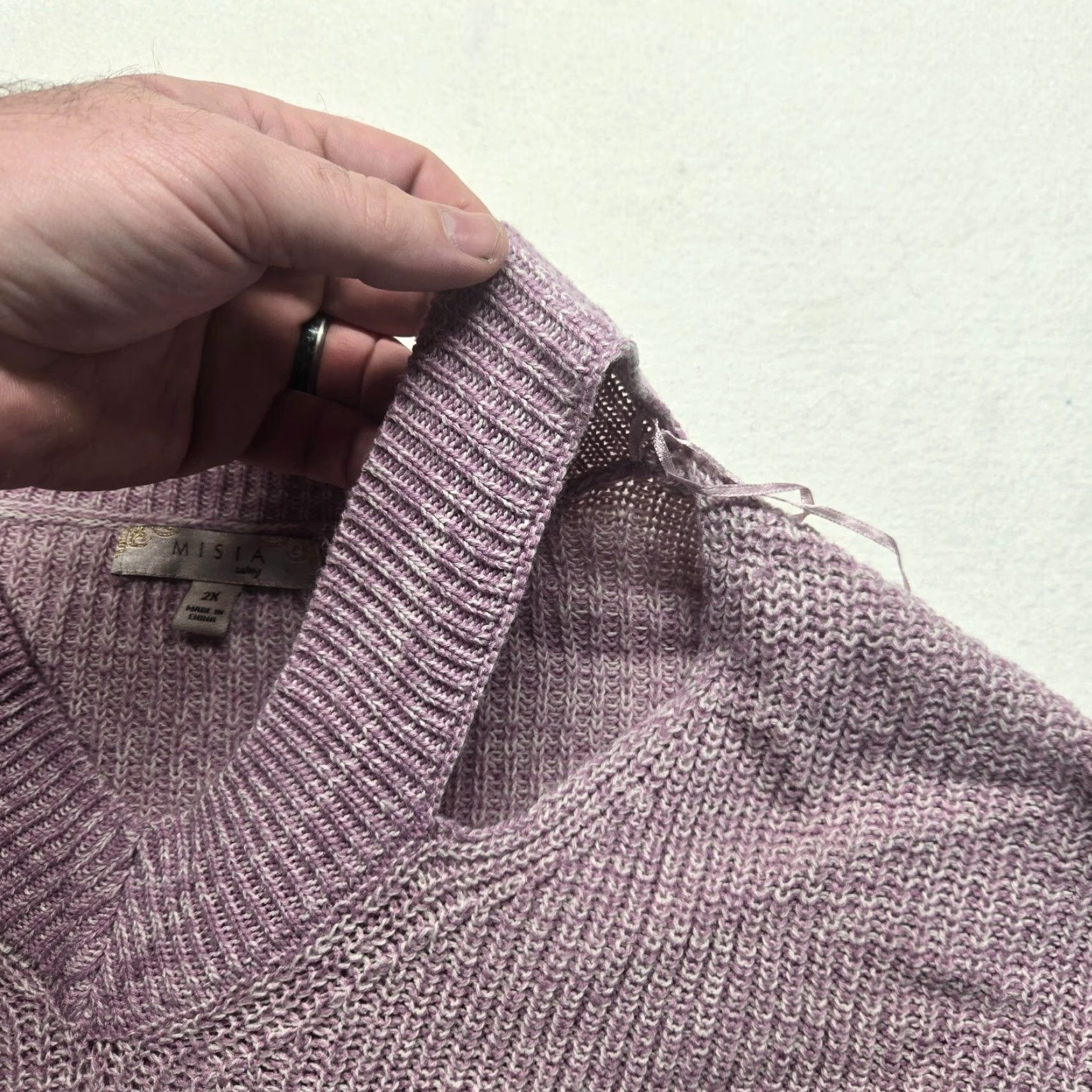 Vintage Misia Women's V-Neck Pullover Sweater Adult Plus Size 2X Purple Cold Shoulder Knit All Seasons Size XXL / US 16-18 / IT 52-54 - 6 Thumbnail