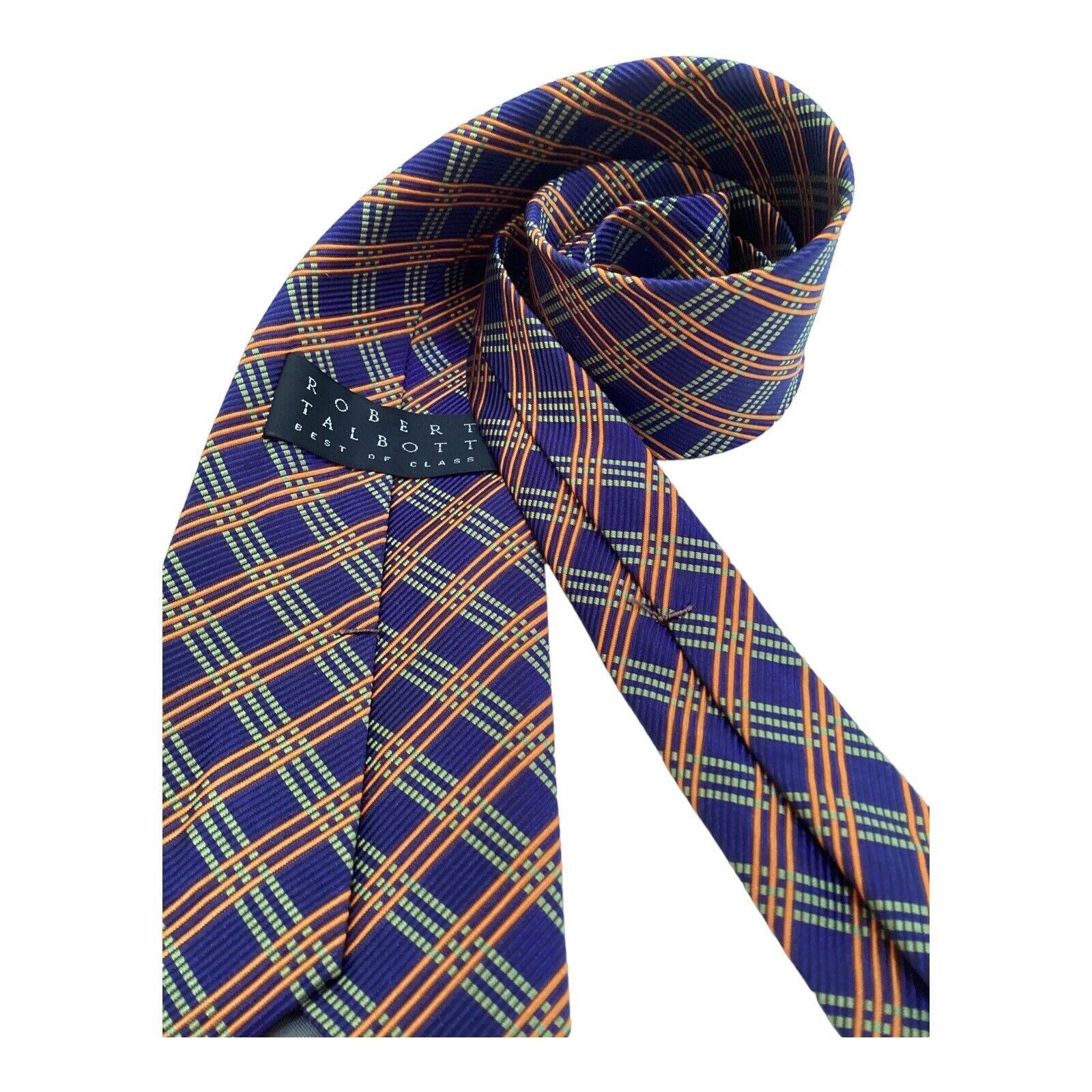 Robert Talbott ROBERT TALBOT Blue Orange PLaids & Cheks Silk Tie Made In US Size ONE SIZE - 3 Thumbnail