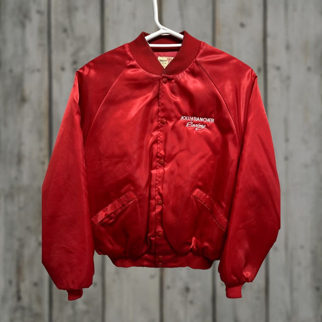 Vintage VINTAGE King Louie NHRA Jolly Rancher Racing Red Satin Snap Jacket Mens Size L VTG Satin Embroidered Varsity Jacket Racing USA Made Size US L / EU 52-54 / 3 - 1 Thumbnail