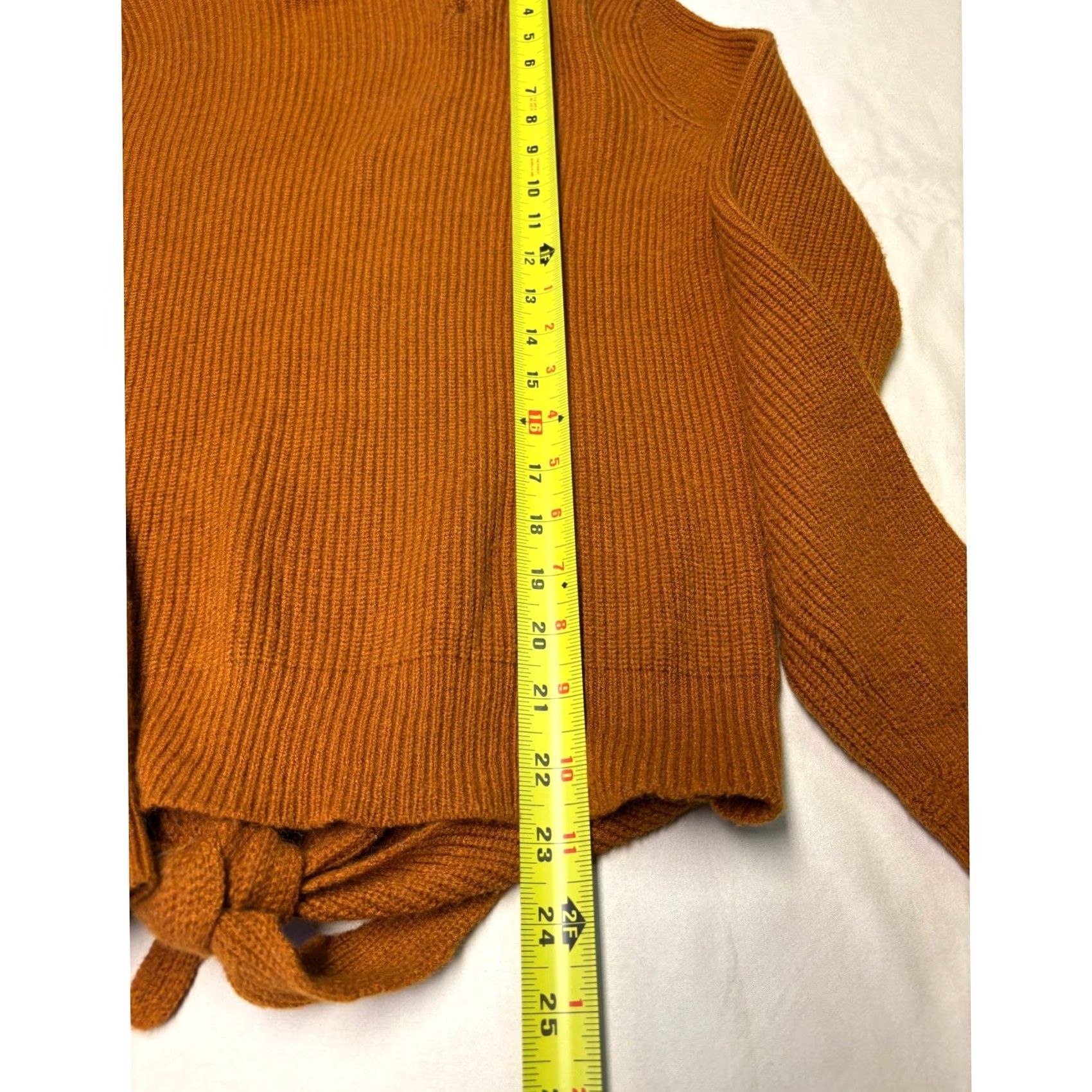Anthropologie MOTH Anthropologie Burnt Orange Ribbed Tie Front V-Neck Sweater XS Ladies Knits Pullover Long Sleeve Knit Fall Winter Spring Casual Womens Size XS / US 0-2 / IT 36-38 - 7 Thumbnail