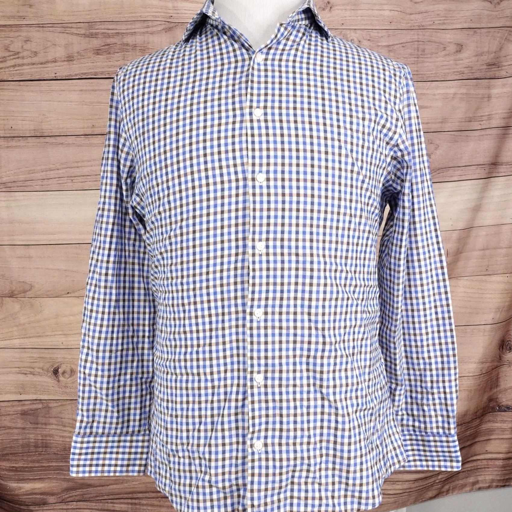 Ben Sherman Ben Sherman Shirt Adult M Blue Check Long Sleeve Button-Up Stretch Mens 15-15.5 32-33 Size US M / EU 48-50 / 2 - 3 Thumbnail