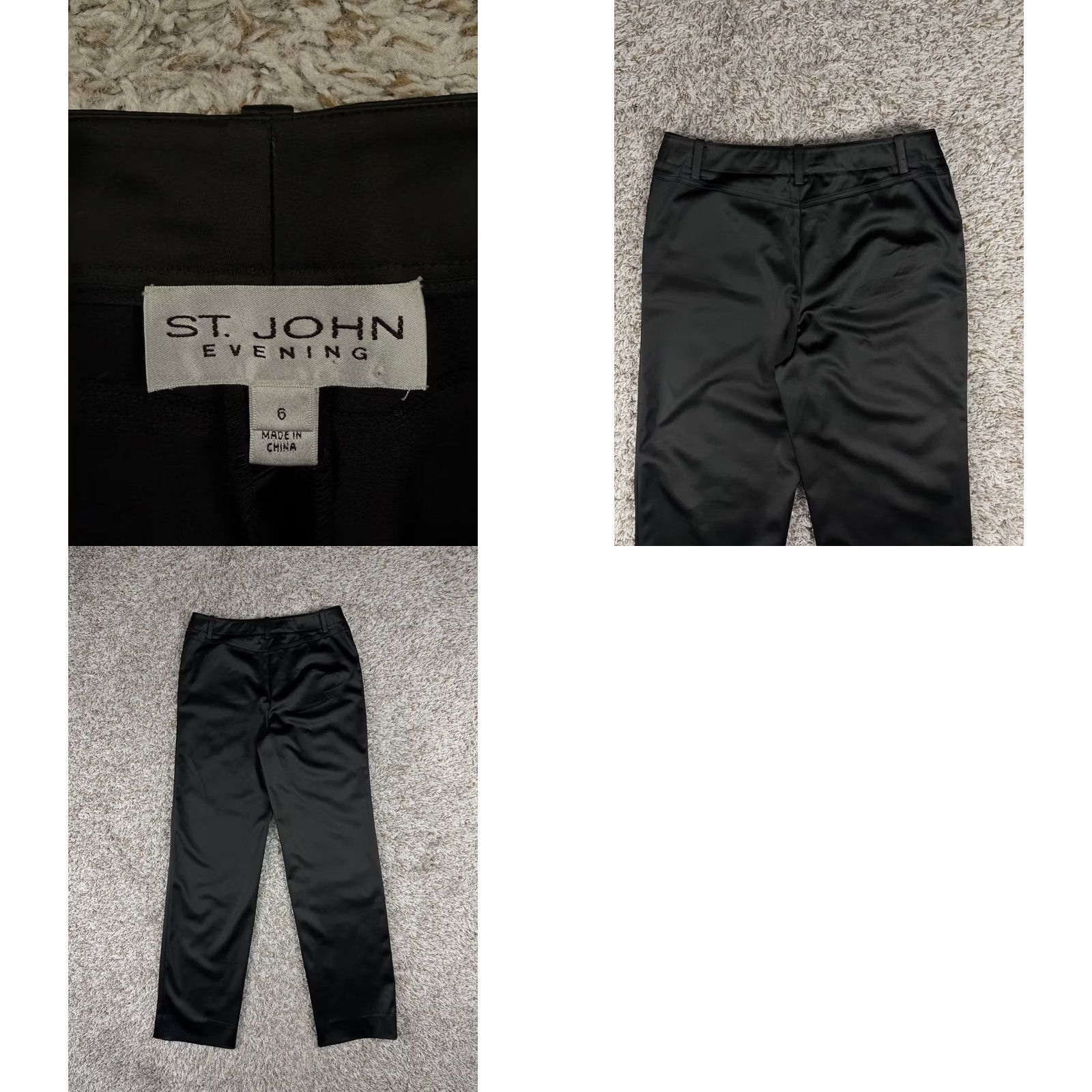 Vintage St John Evening Black Satin Dress Pants Straight Leg Trousers Size 6 (Women) Size 28" / US 6 / IT 42 - 8 Thumbnail