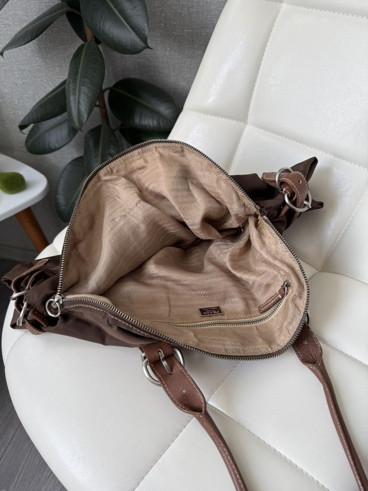 Prada Vintage 00s Prada Triangle Logo Nylon & Leather Brown Bag Size ONE SIZE - 22 Thumbnail