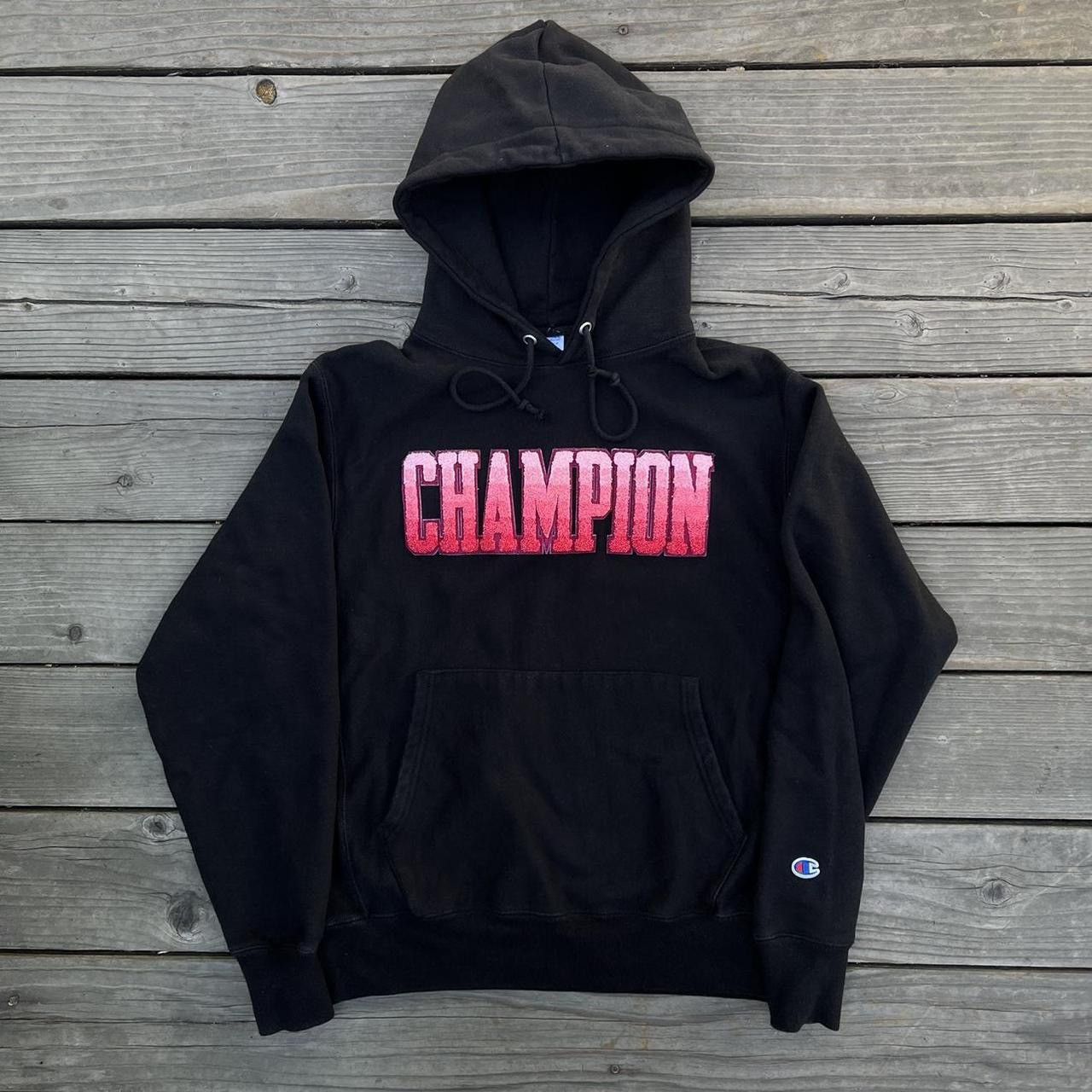 Champion reverse weave chenille logo black hoodie best sale