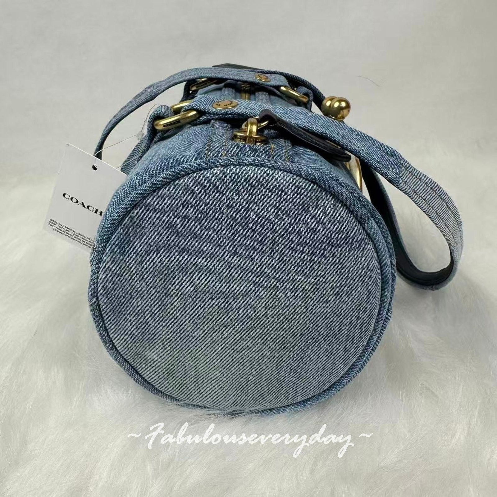 Coach Coach Kisslock Barrel 28 in Repurposed Denim Brass/Indigo Size ONE SIZE - 3 Thumbnail
