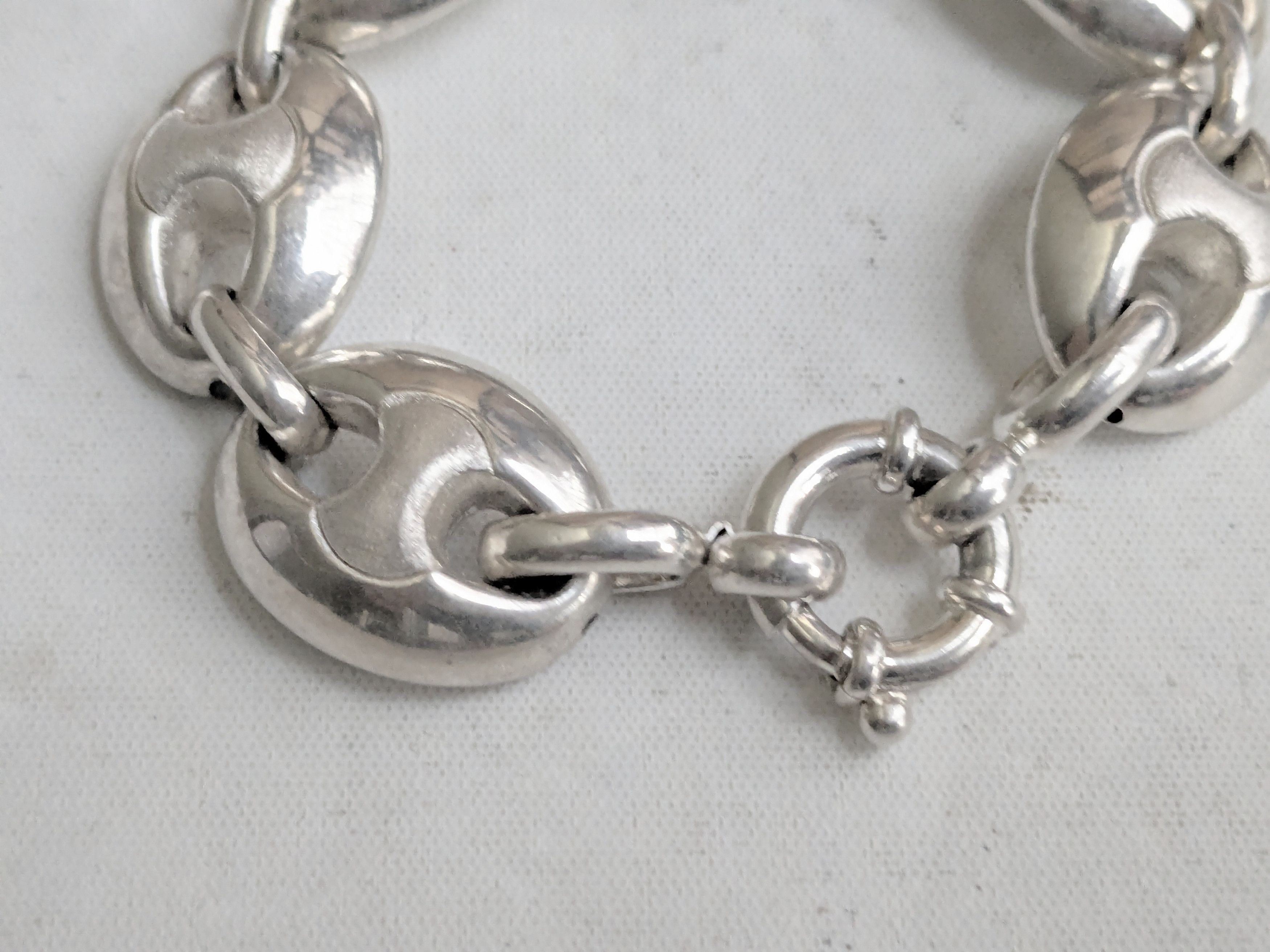 Jewelry Vintage Sterling Silver Bracelet Mariner Anchor Puffy Hollow Size 26 - 2 Thumbnail