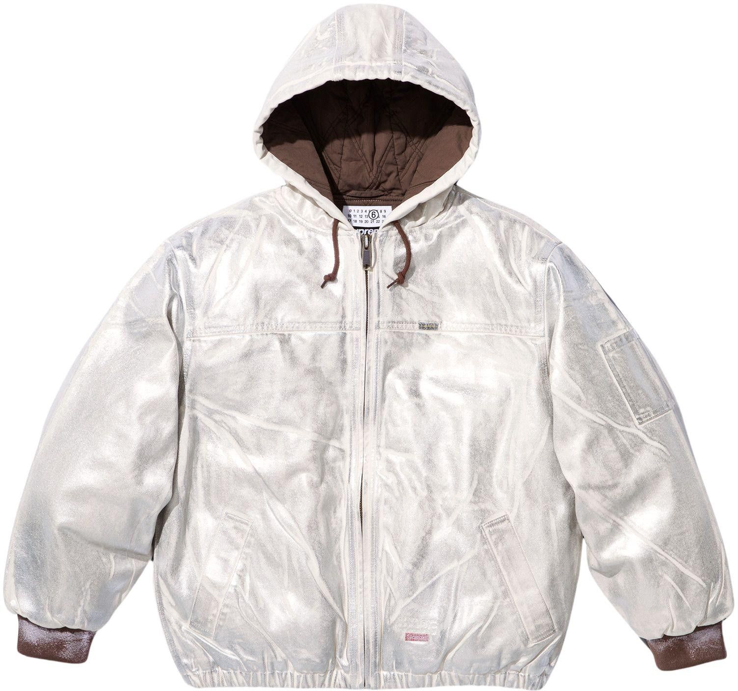 image of Supreme Mm6 Maison Margiela Foil Hooded Work Jacket in Silver, Men's (Size XL)