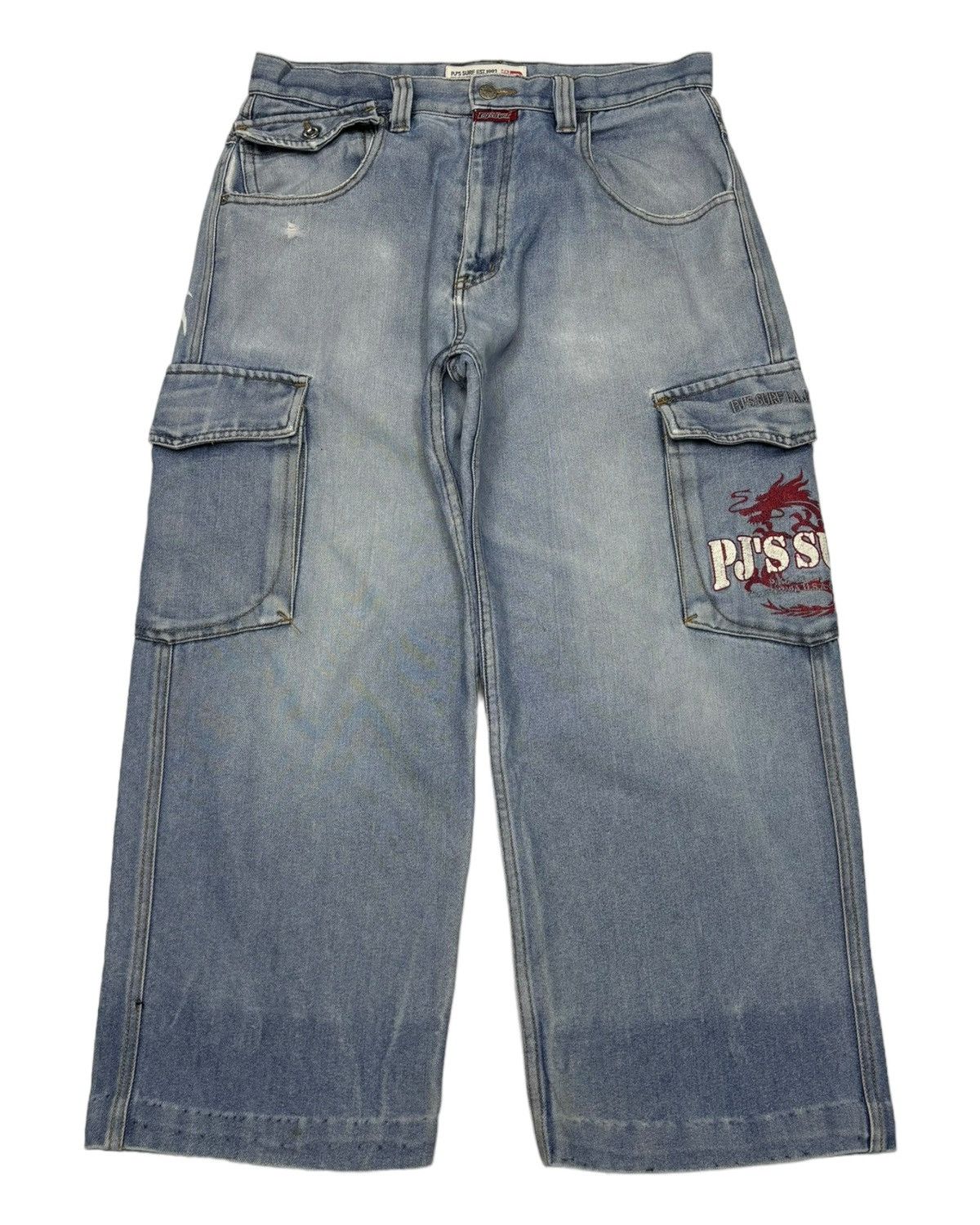Other 🔥PJ'S SURF BAGGY CARGO DENIM JEANS MULTI POCKET DISTRESS Size US 32 / EU 48 - 1 Thumbnail
