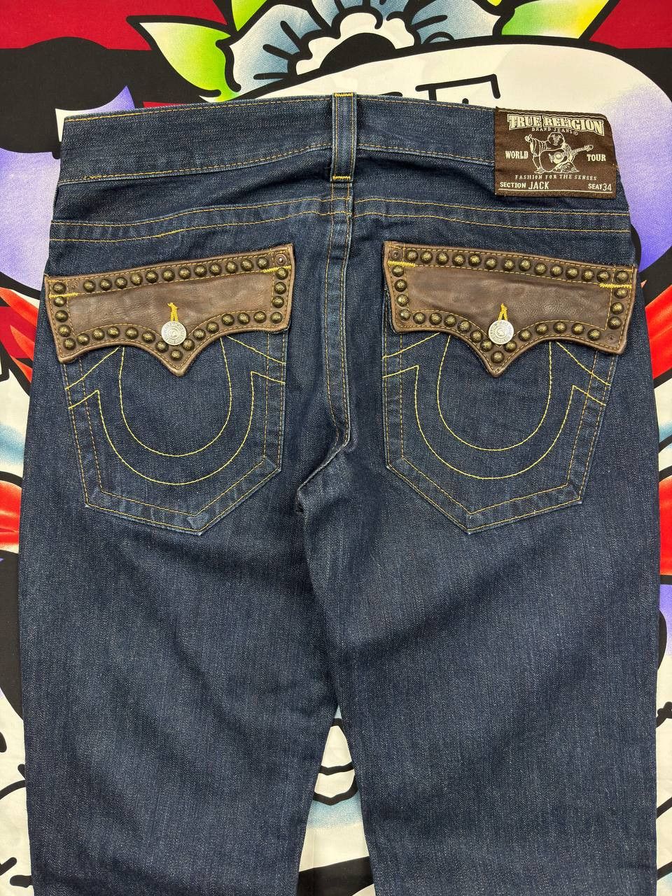True Religion Vintage True Religion Denim Straight Jeans Leather Flap Size US 34 / EU 50 - 3 Thumbnail