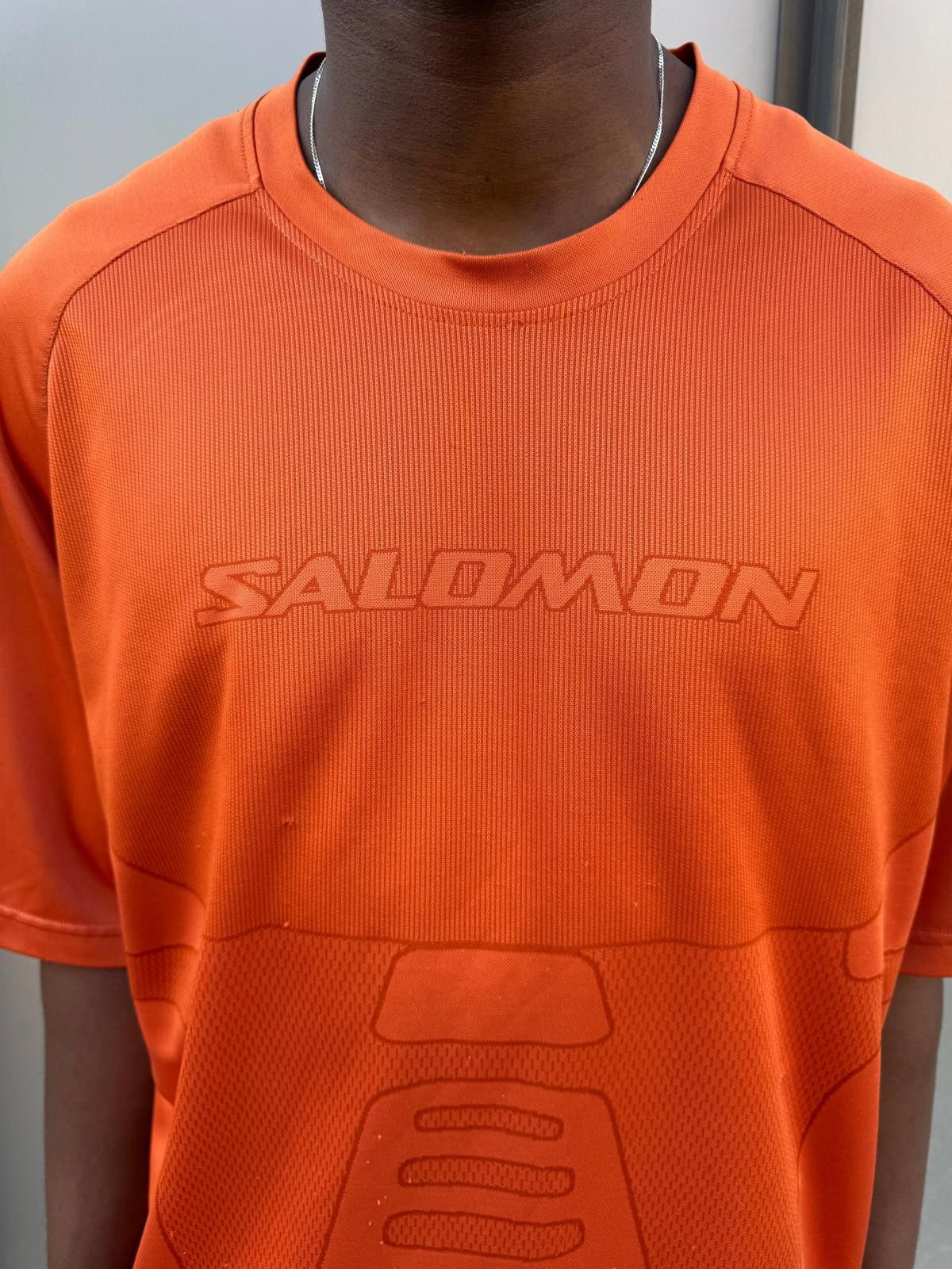 Salomon Early 2000's Salomon Bright Orange Futuristic Graphic Tee Size US L / EU 52-54 / 3 - 3 Thumbnail