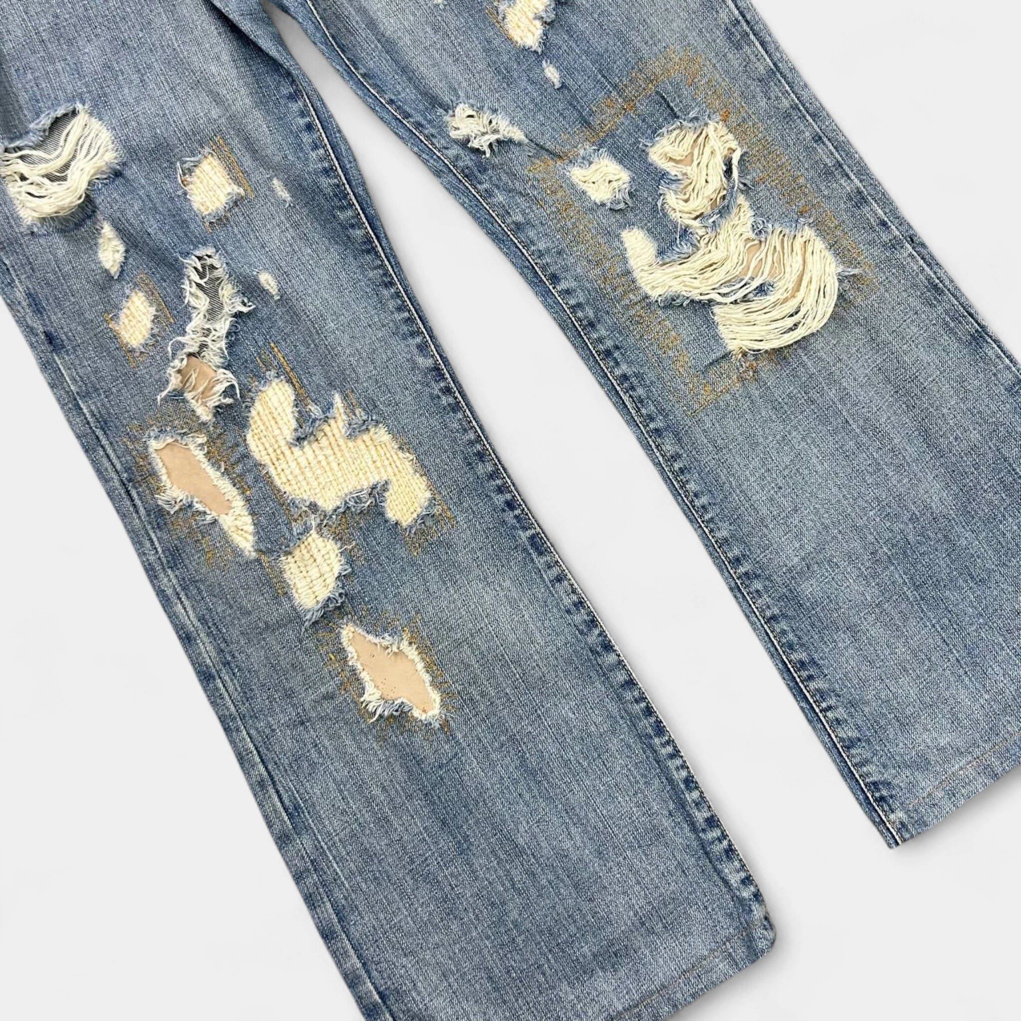 Just Cavalli Just Cavalli 2000s Distressed Flared Denim Jeans Size US 31 - 2 Thumbnail