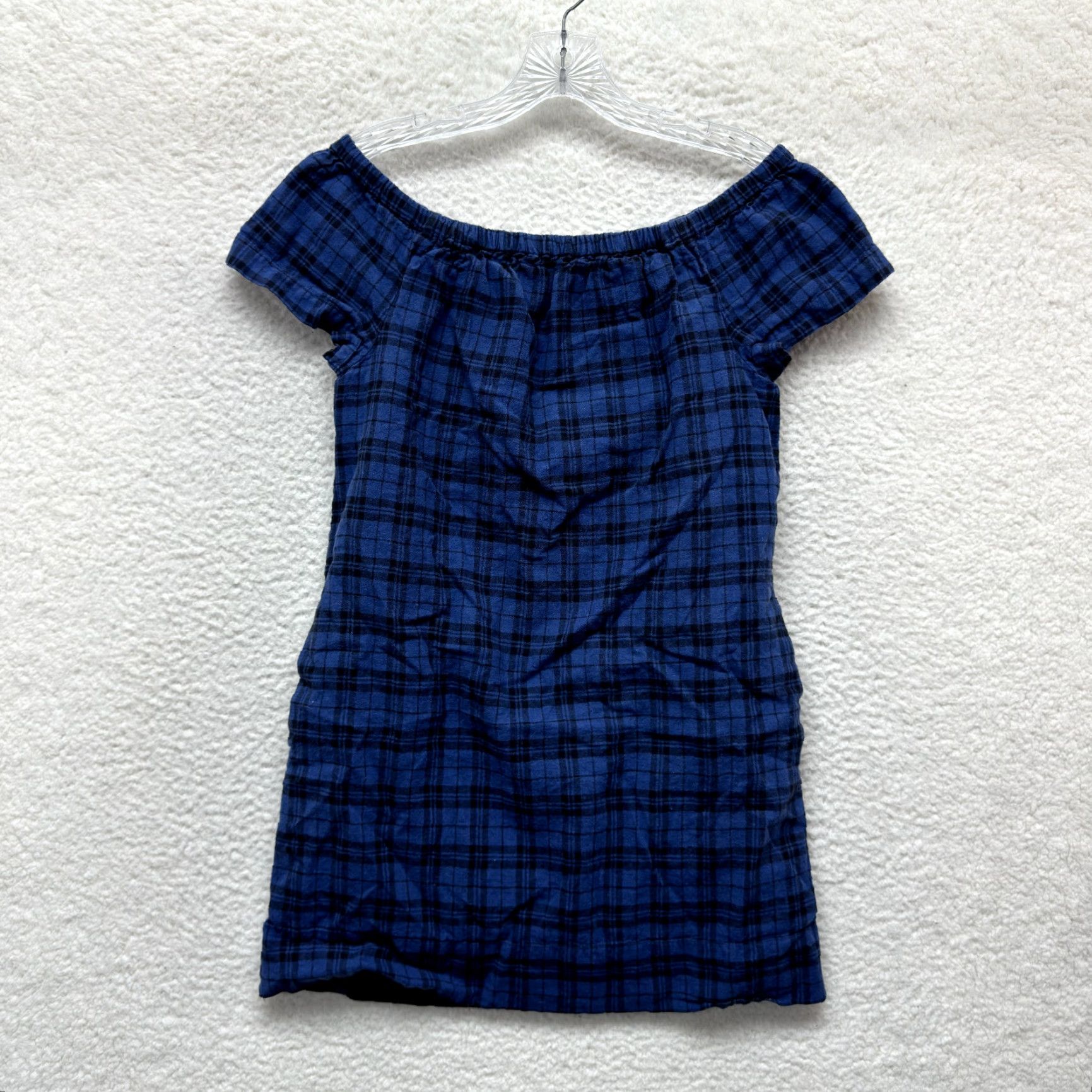 Madewell VINTAGE Madewell Mini Shift Dress 2 Small Blue Tartan Plaid Off Shoulder Linen Preppy Dress Womens Size XS / US 0-2 / IT 36-38 - 2 Thumbnail
