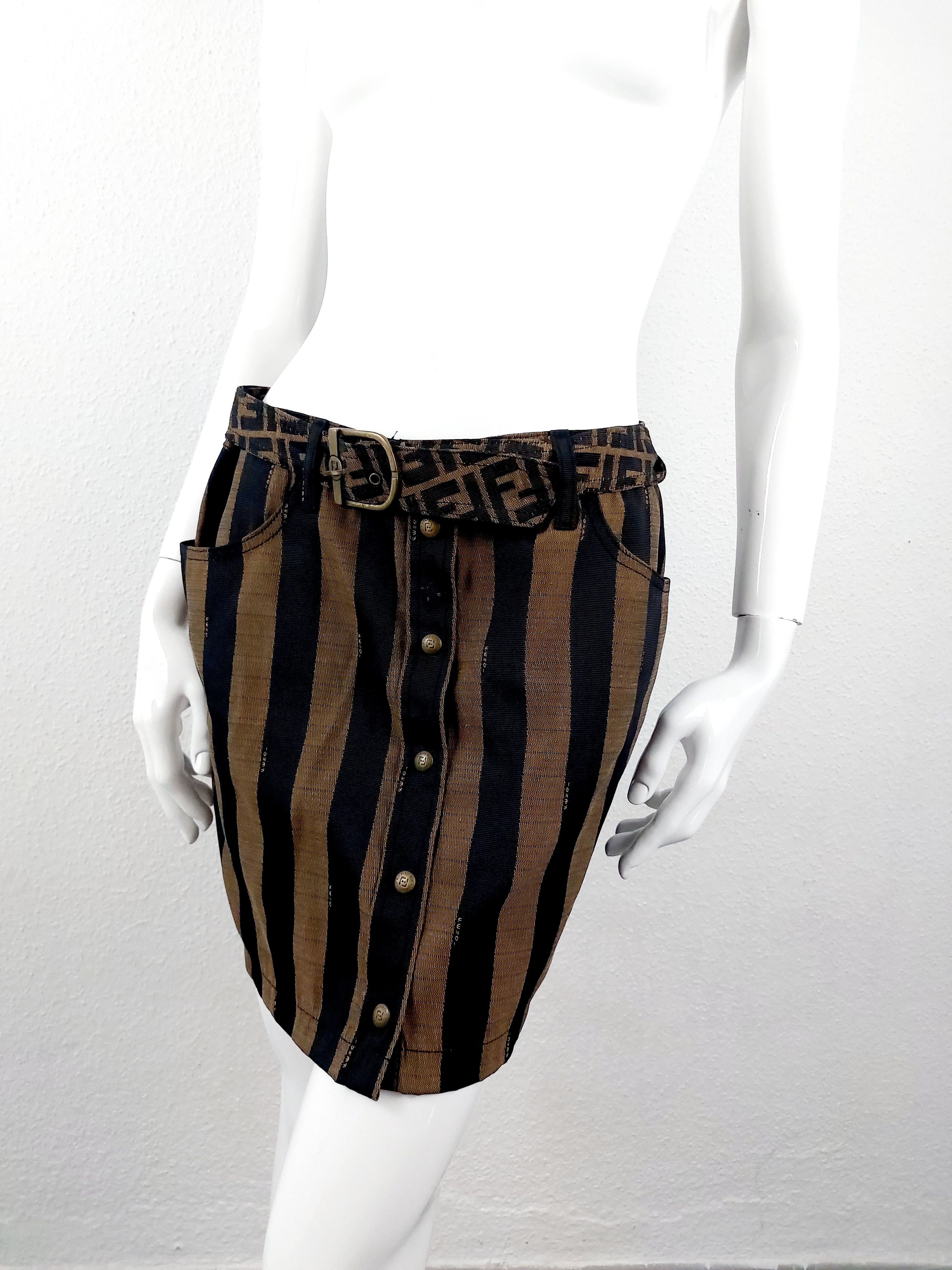 Fendi Fendi Zucca FF Belted Monogram FF 90’s Mini Pencil Skirt Size 32" / US 10 / IT 46 - 2 Thumbnail