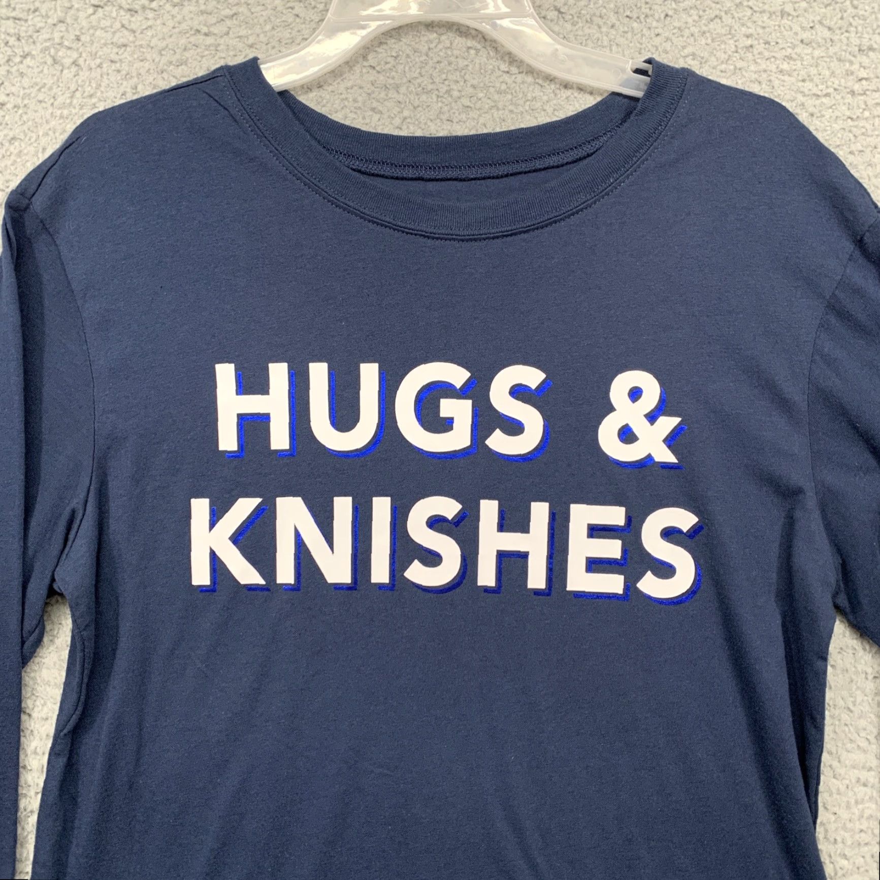 Vintage Zoe + Liv Shirt Women Size Large Long Sleeve Navy Blue White Hugs & Knishes NWT Size L / US 10 / IT 46 - 2 Thumbnail