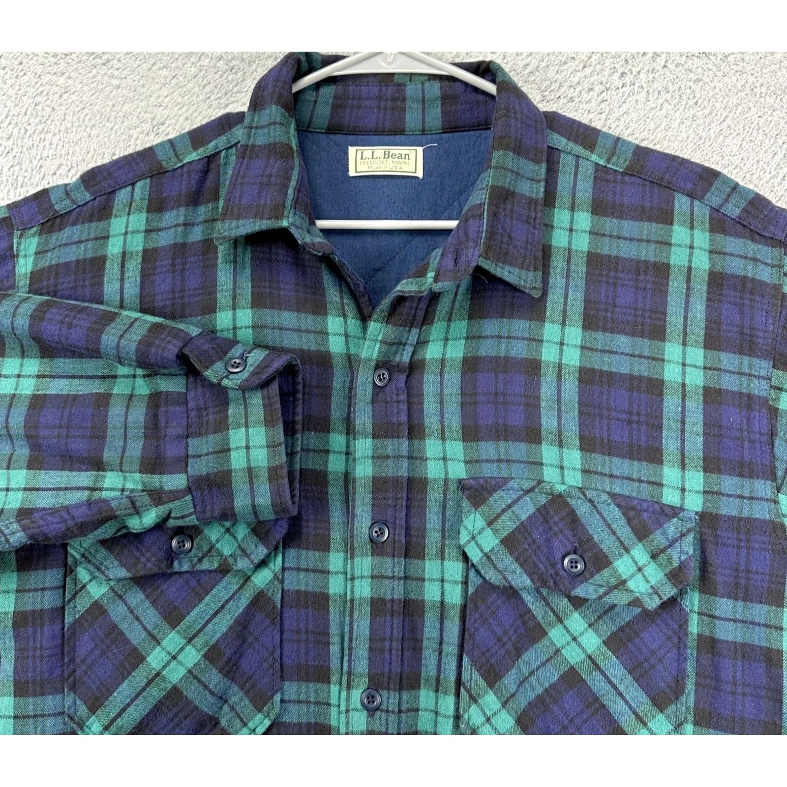 Vintage VINTAGE L.L. Bean Shirt Mens XLT Tall Shacket Thinsulate Plaid Blue Green USA Made Size US XL / EU 56 / 4 - 2 Thumbnail