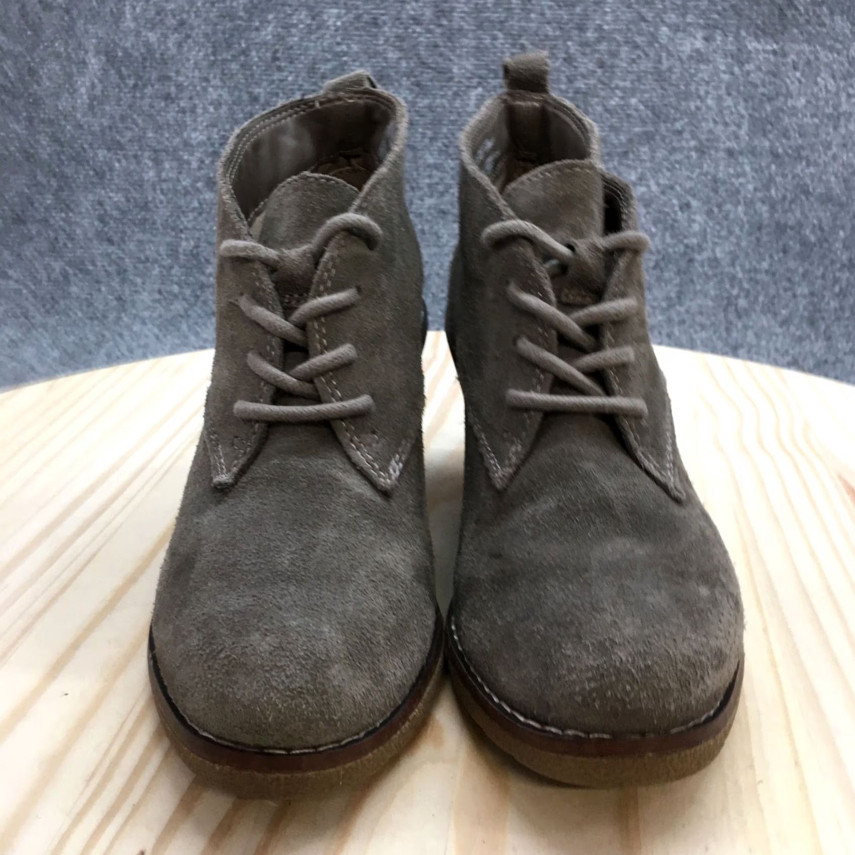 Vintage White Mountain Ankle Boot Womens 7M Gray Lambert Lace Up Wedge Heel Casual Suede Size US 7 / IT 37 - 4 Thumbnail