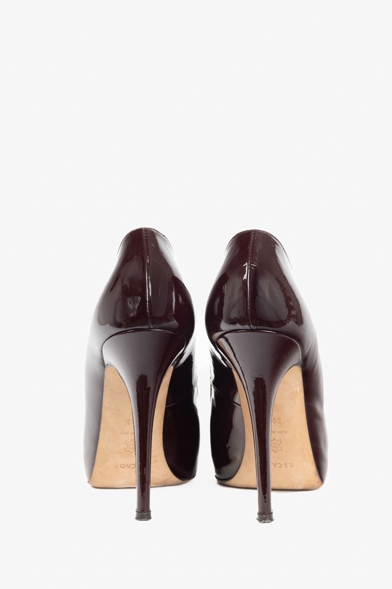 Escada Escada Burgundy Patent-Leather Pointed-Toe Platform Pumps Size US 9 / IT 39 - 3 Thumbnail