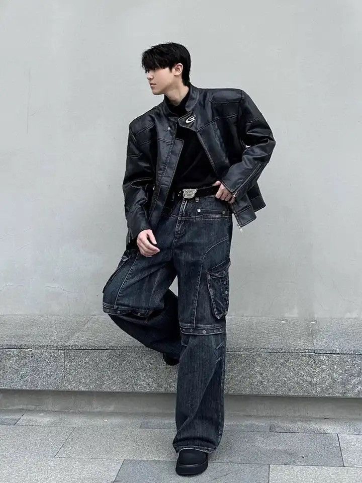 Denime × Japanese Brand Cargo Pants Studded Pocket Patchwork Vintage Baggy Jeans Size US 33 - 2 Thumbnail