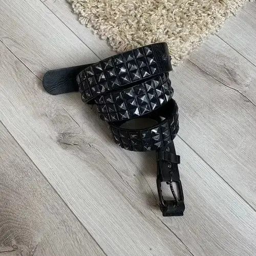 Other Black Steel Leather Studded Belt Size ONE SIZE - 2 Thumbnail