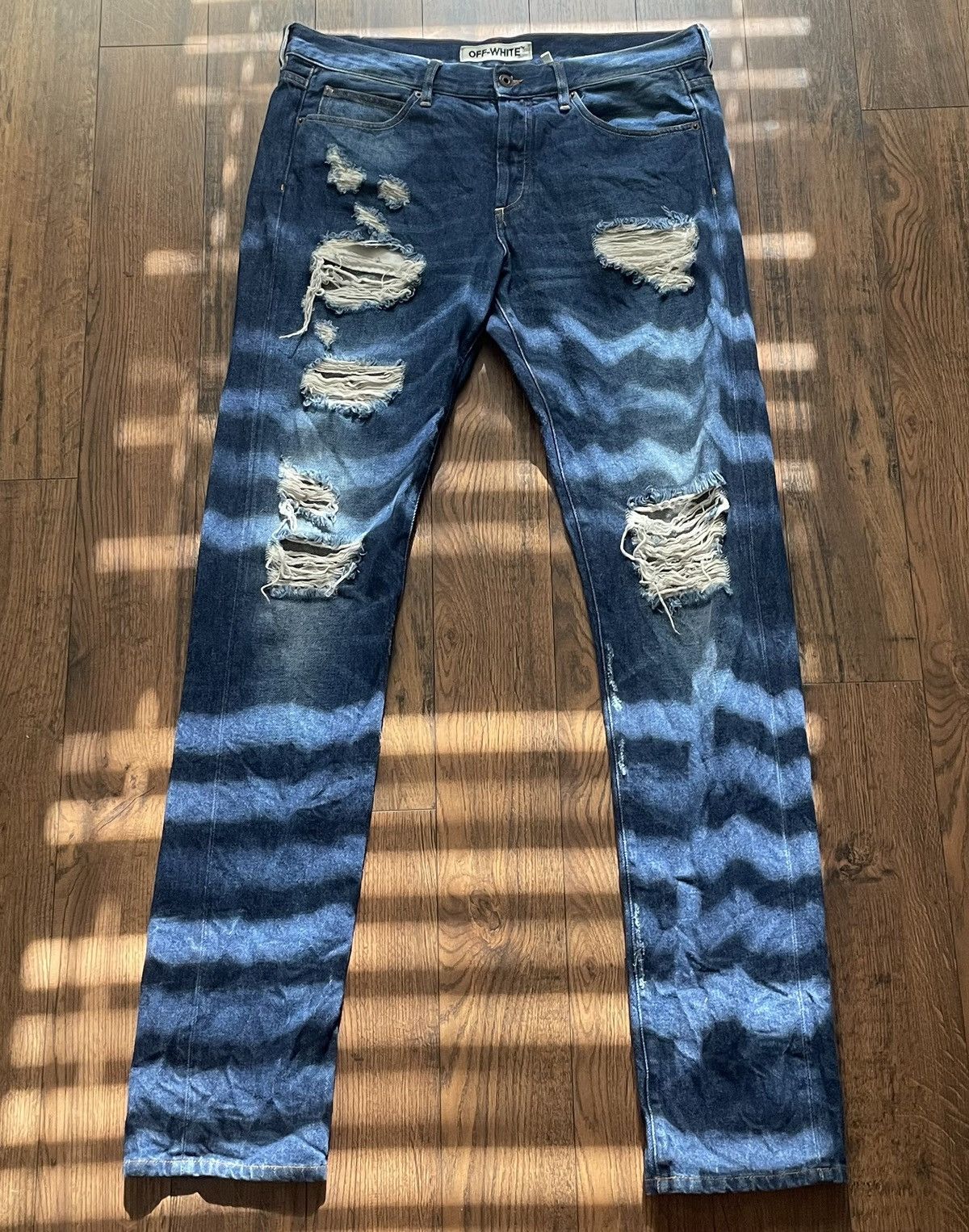 Off-White 2016 Off-White Diagonal Distressed Denim Jeans Size US 36 / EU 52 - 1 Thumbnail