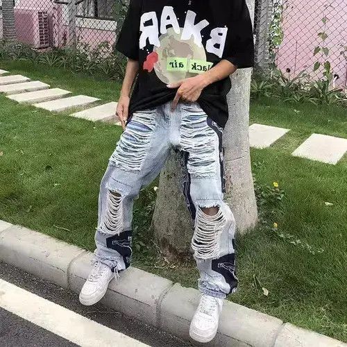 Japanese Brand × Jean High street tassel patch ripped baggy jeans Size US 32 / EU 48 - 3 Thumbnail