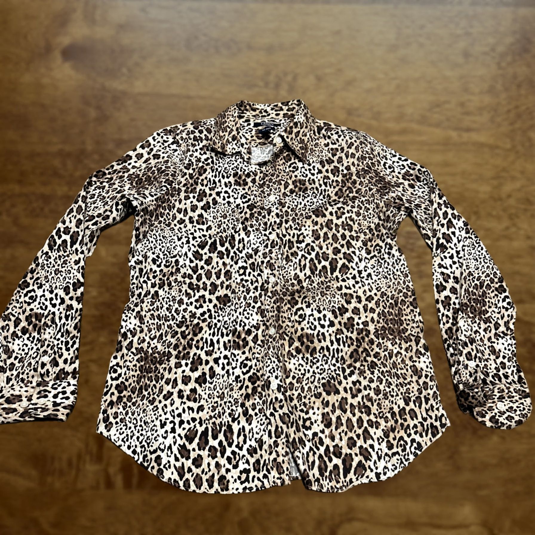 Chaps VINTAGE Chaps Ralph Lauren Women's Shirt Button Up Cheetah Animal Print Blouse Top M Brown 100% Cotton Long Sleeve Collared Button-Front Shirt Womens Size M / US 6-8 / IT 42-44 - 1 Thumbnail