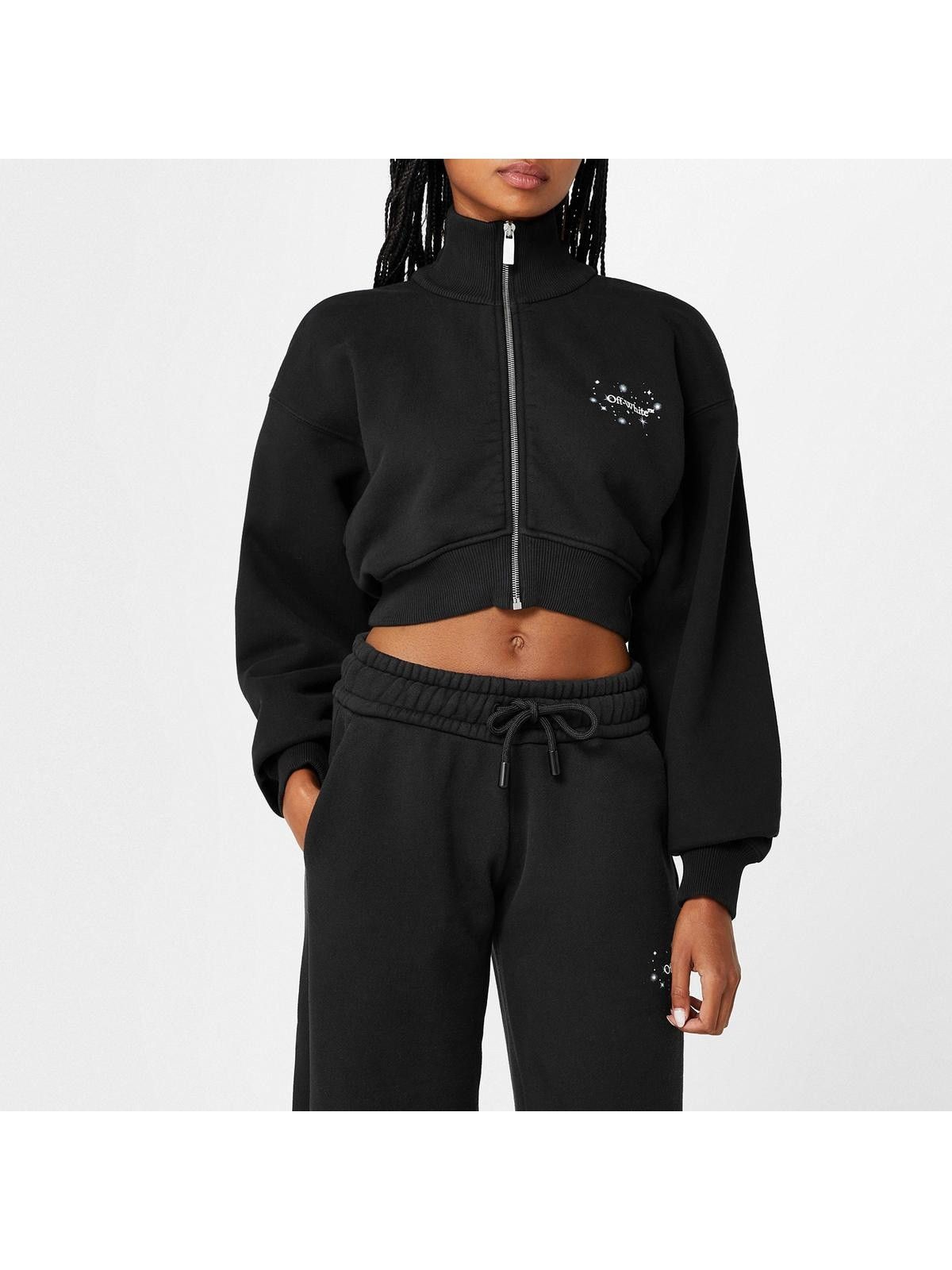 Off-White o1mle0425 Bling Stars Arrow Cropped Zip Up Sweatshirt Black Size S / US 4 / IT 40 - 3 Thumbnail