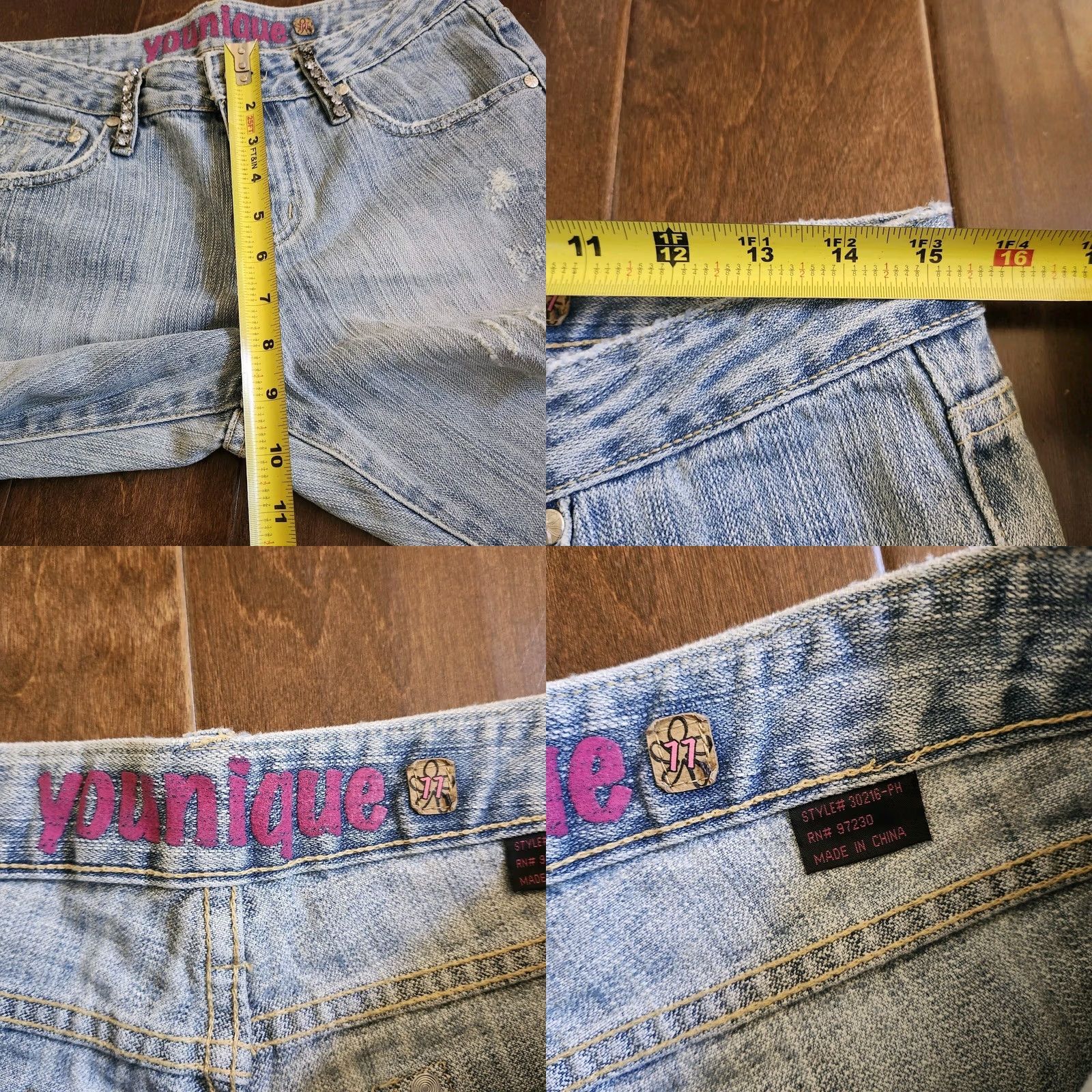 Denime Younique Jeans 11 Blue Women Junior Distressed Rhinestones Denim Size Size 32" / US 10 / IT 46 - 8 Thumbnail