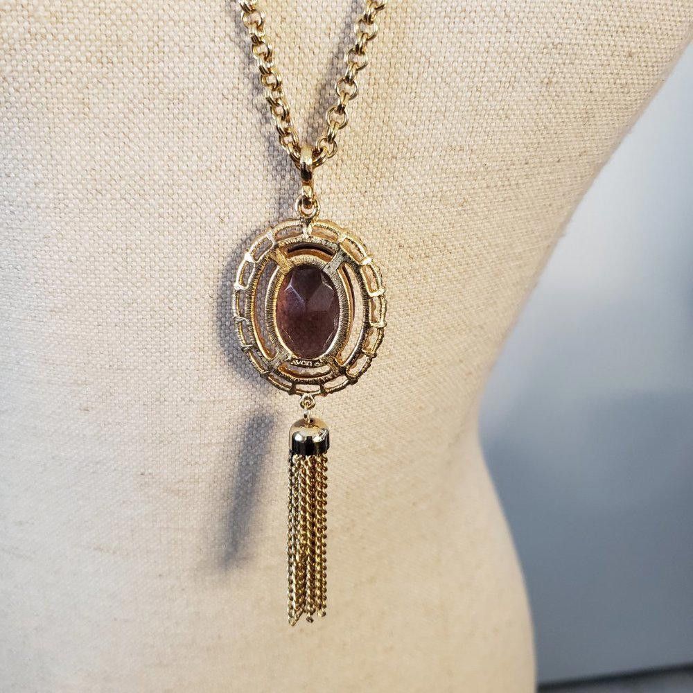 Designer Tassel Purple & Gold Tone Crystal Pendant Necklace 36" Size ONE SIZE - 6 Thumbnail