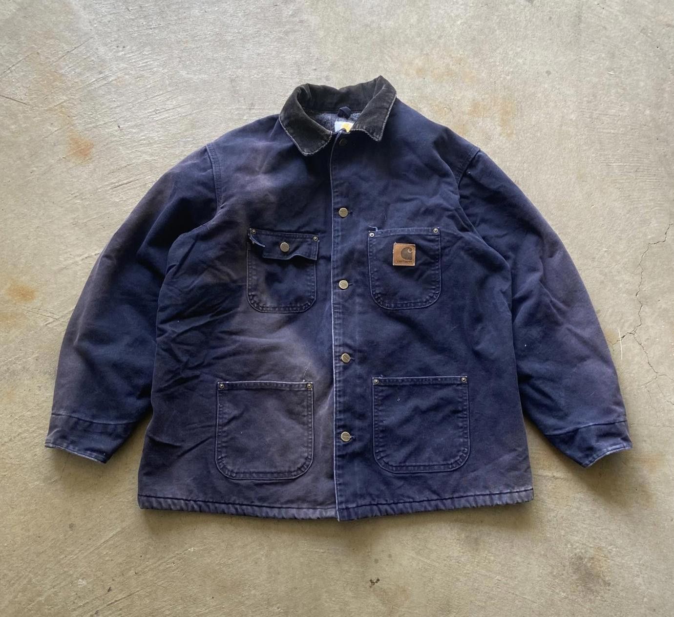 Image of Carhartt Sun Faded Blanked-Lined Chore Jacket in Blue, Men's (Size XL)