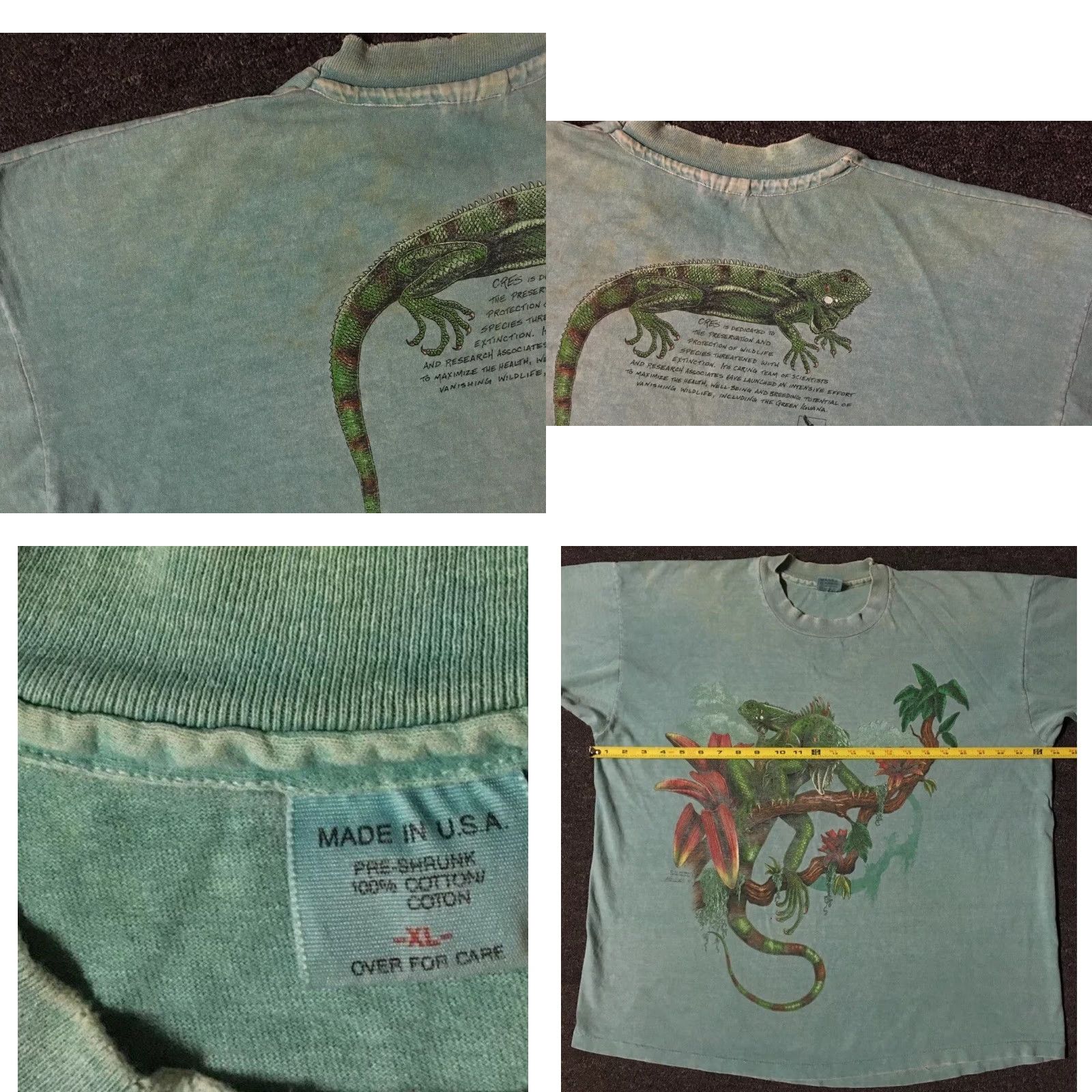 Vintage VINTAGE Iguana T-Shirt XL Green Boxy Men Regular Single Stitch 90s Distressed All Over Print Beach Grunge Animals Art Nature USA Animated Lizard Size US XL / EU 56 / 4 - 11 Thumbnail