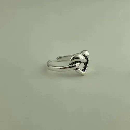 Handmade × Jewelry Heart Adjustable Ring, Love Ring, Sterling Silver Plated Size ONE SIZE - 4 Thumbnail