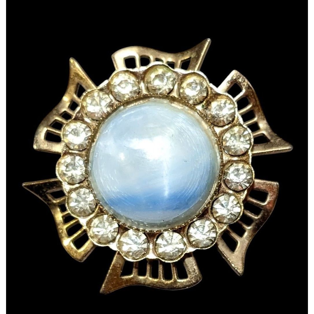 Other Vintage Blue And Gold Rhinestone Floral Brooch Size ONE SIZE - 2 Thumbnail