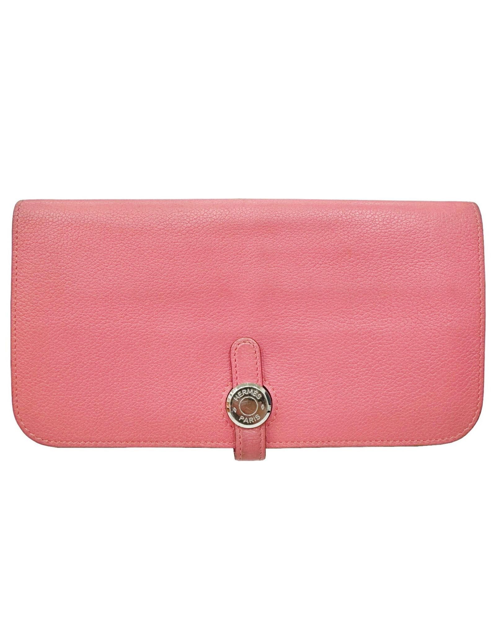 image of Hermes Elegant Leather Wallet With Box - Good Condition in Pink, Women's