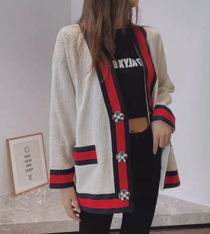 Gucci Gucci Beige striped cotton V-neck long-sleeved braided card Size XS / US 0-2 / IT 36-38 - 9 Thumbnail