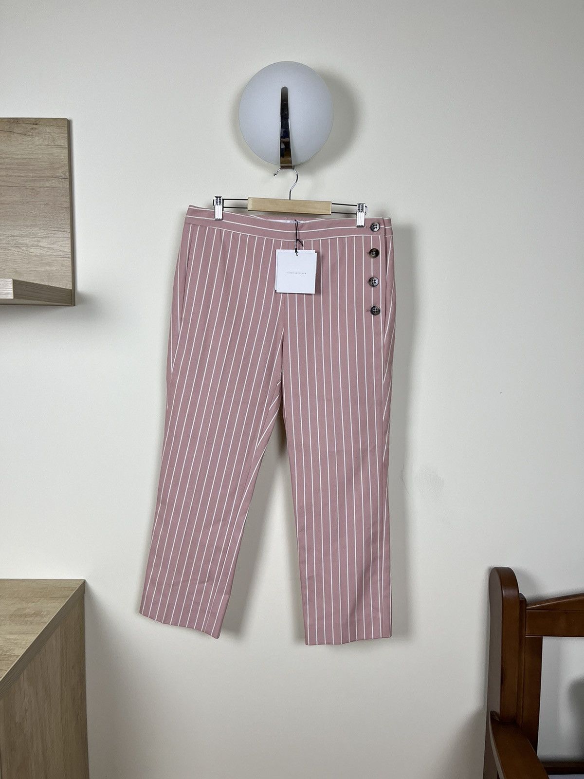 image of Victoria Beckham Pink Stripped Pants Trousers, Women's (Size 30)