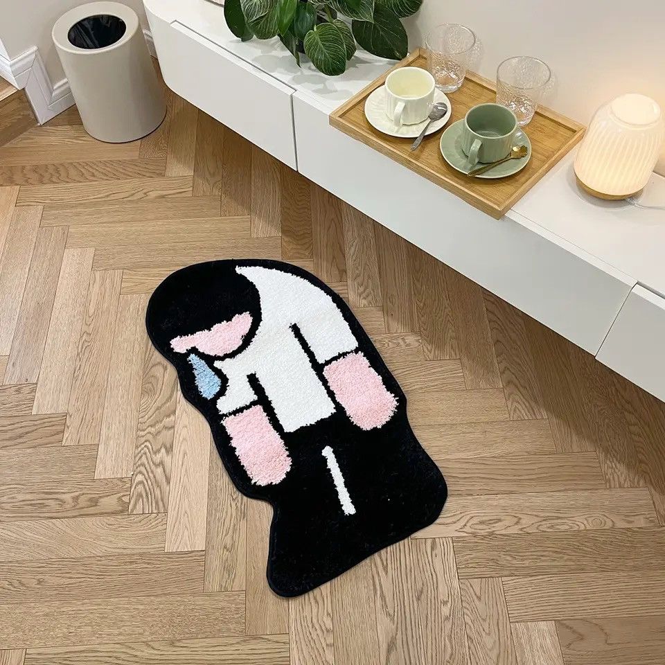 Japanese Brand × Vintage Handmade Tufted Sad Man Rug Doormat Floor Anti Slip Pad Size ONE SIZE - 5 Thumbnail
