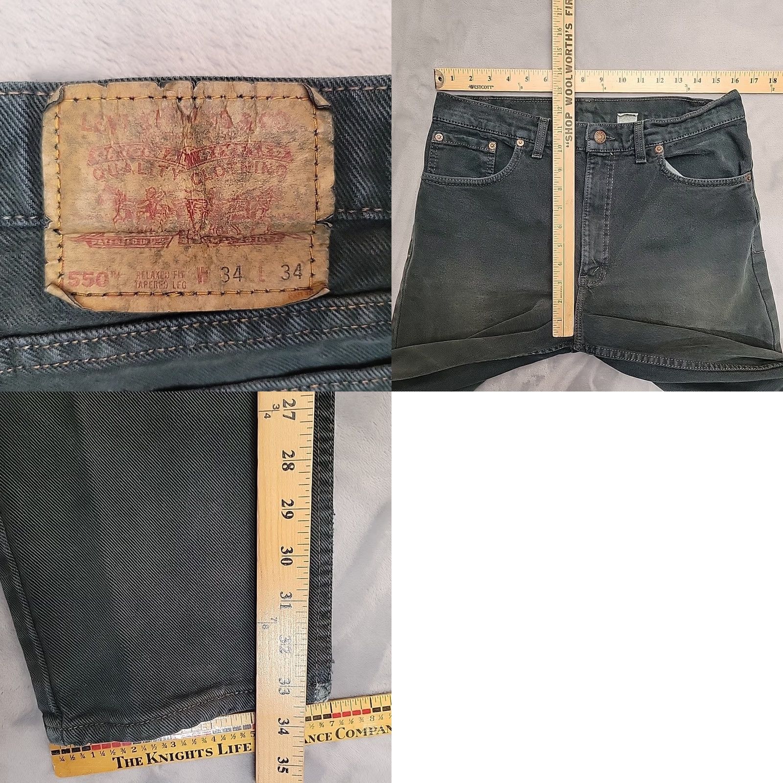 Vintage VTG Levis Jeans 550 Green Denim Relaxed Tapered Leg Made in USA 90s Men 34x34 Size US 34 / EU 50 - 8 Thumbnail