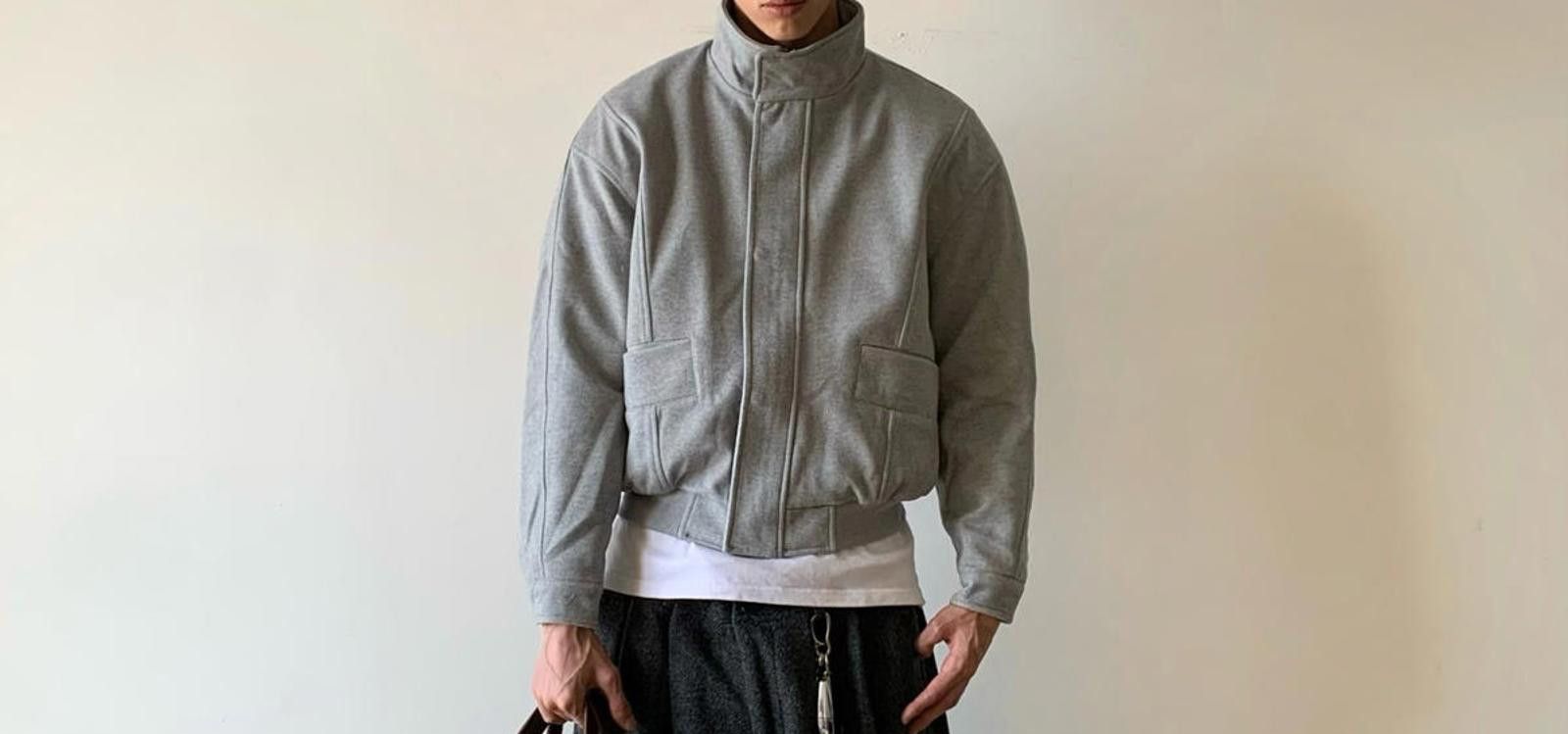 Vintage Gray Bomber Jacket with Pockets Size US L / EU 52-54 / 3 - 2 Thumbnail