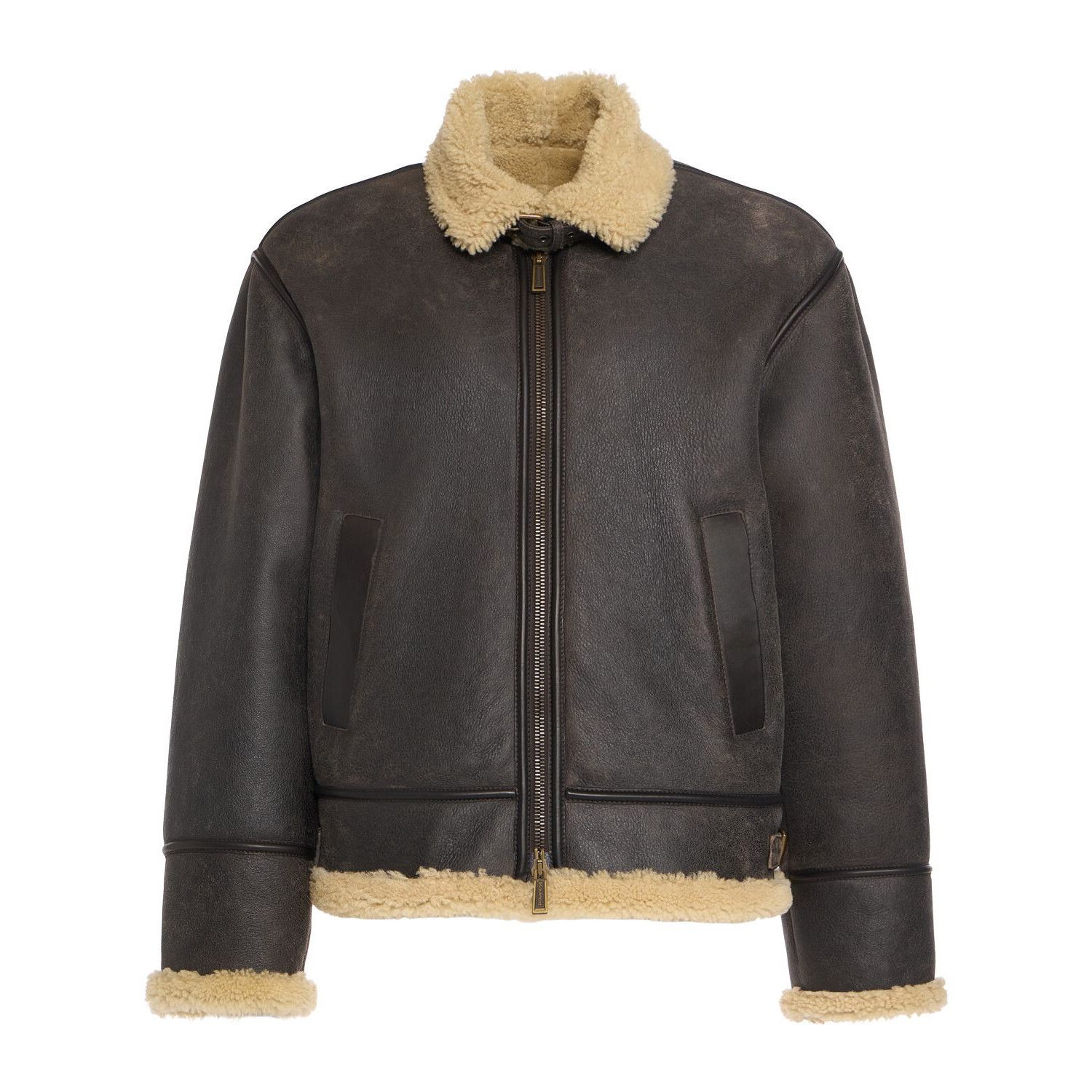 Dsquared2 DSQUARED2 Dark Brown Shearling Aviator Leather Jacket New & Size US S / EU 44-46 / 1 - 1 Thumbnail