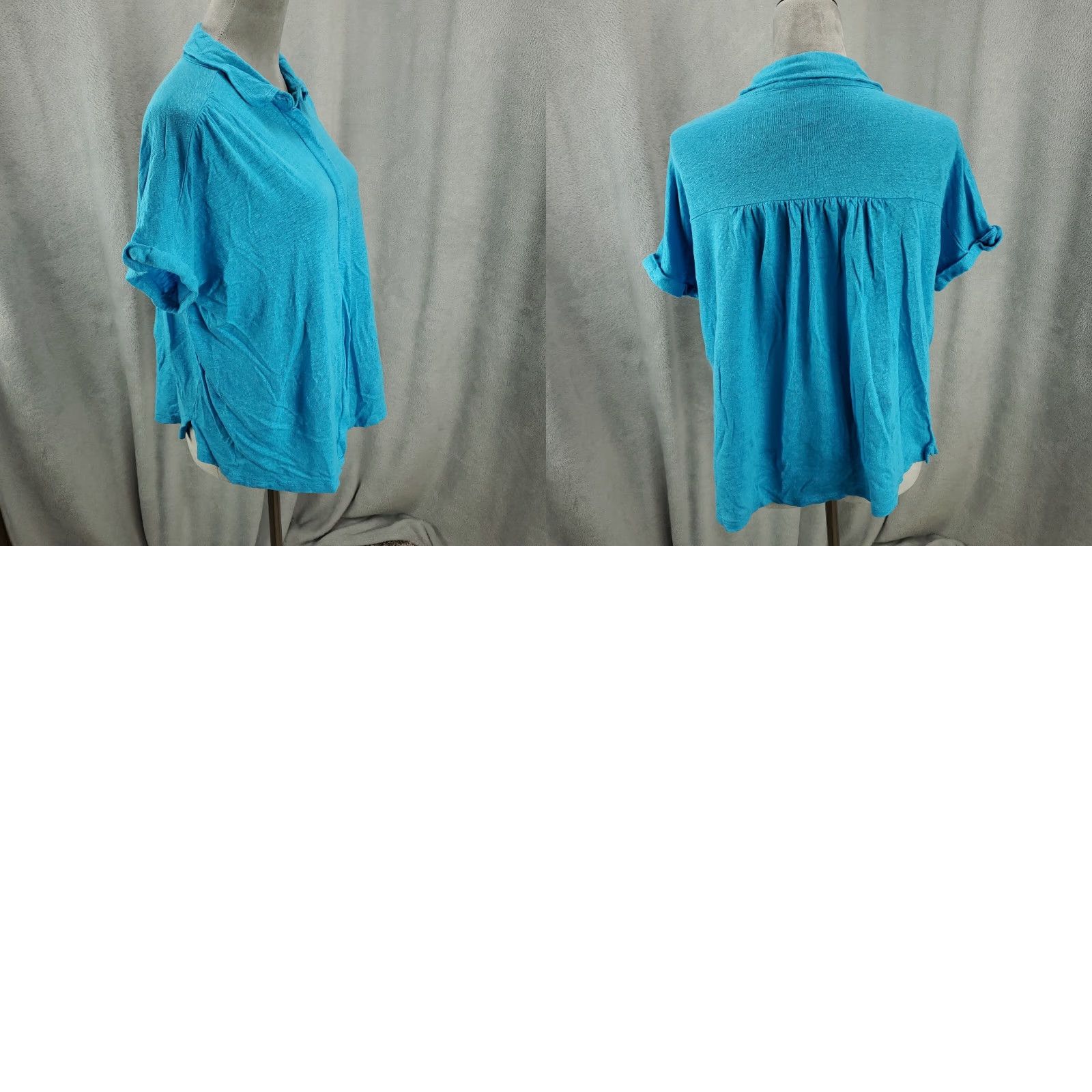 Vintage Chicos Blouse Shirt Womens M Blue Linen Button Up Short Sleeve Collared Pleated Back Casual Size M / US 6-8 / IT 42-44 - 8 Thumbnail