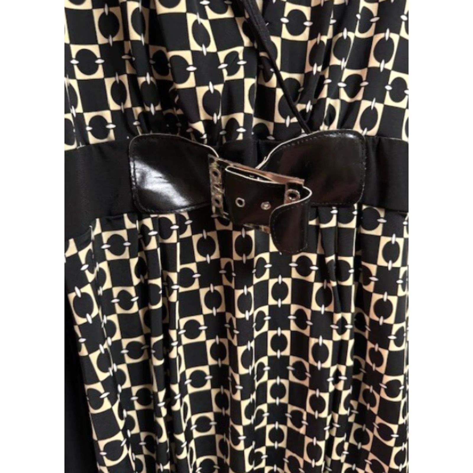 Vintage VINTAGE Blouse Tunic Geometric Buckle Belted Office 70s 90s Groovy JTB Women M Black Womens Size M / US 6-8 / IT 42-44 - 3 Thumbnail
