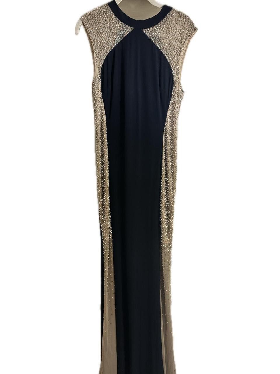 Other XSCAPE Madison Navy Gown Nude Illusion Beaded Side Dress Size L / US 10 / IT 46 - 1 Thumbnail