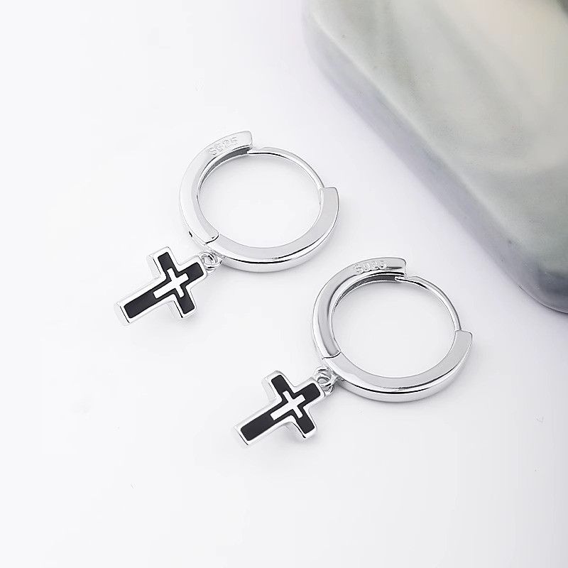 Jewelry × Sterling Silver Cross One pairs Earrings Gothic Punk Chrome Jewelry Spike Size ONE SIZE - 2 Thumbnail